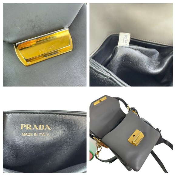 PRADA Gray Calf Skin Leather Small Ingrid TopHandle Crossbody Made in Italy - Picture 7 of 12